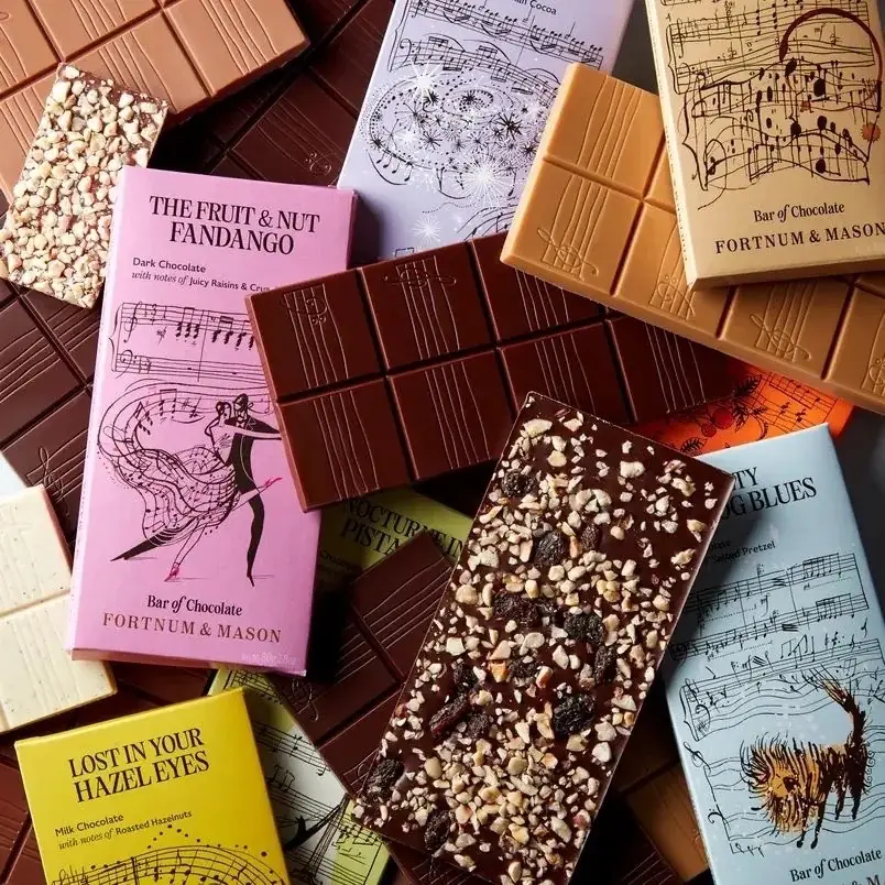 Chocolate bars wrapped in printed sheet music