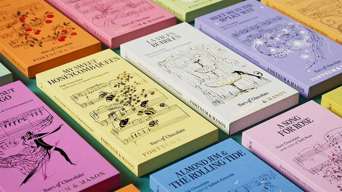 Fortnum and Mason Chocolate Bars of Music, sixteen bars with piano scores by Nathan Britton