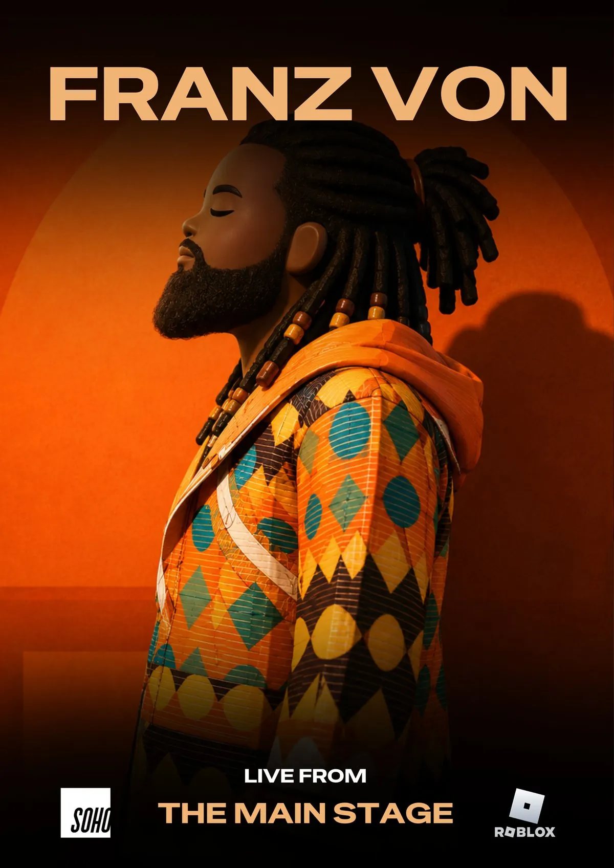 Franz Von performing on the Soho Jazz Cafe stage in Soho Square Garden on Roblox